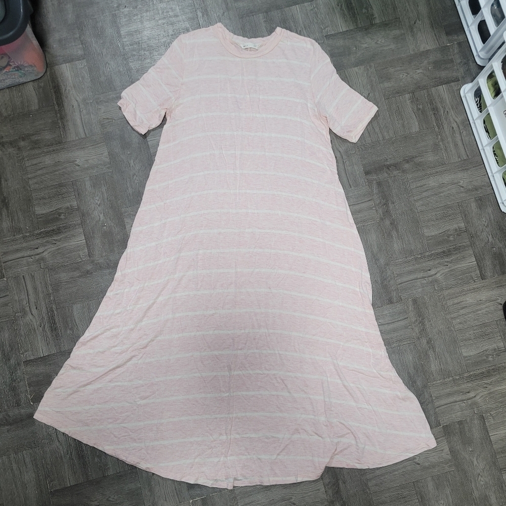 Reb & J. - pink and white striped A Line midi dress - Large